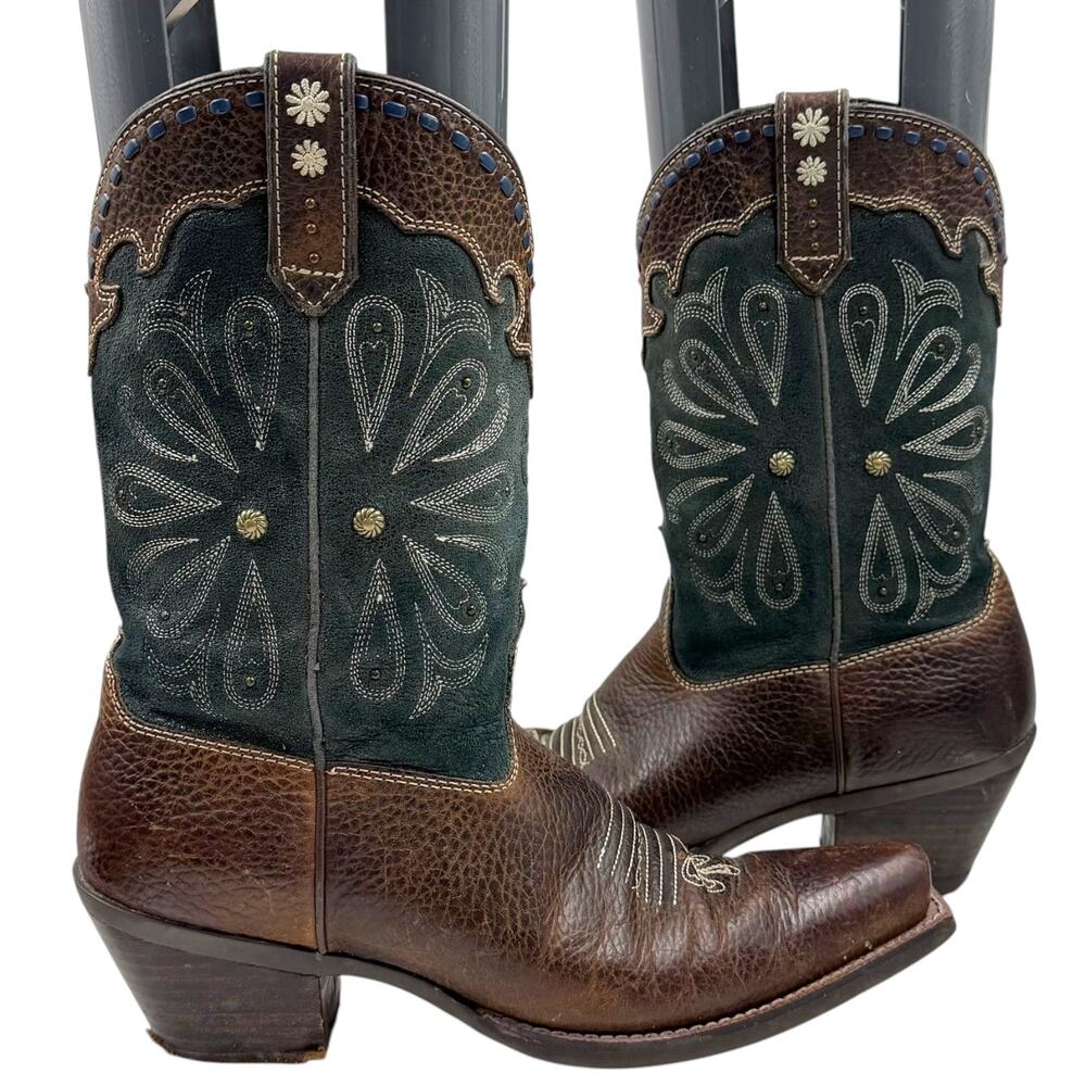 Ariat Daisy Boots Womens 8B Brown Suede Blue Western Cowgirl Needs Heel Repair